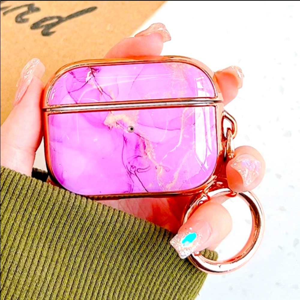 For AirPod Pro Cute Rose Gold Electroplated Protective Cases with Ring Clasp
